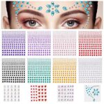 URAQT Face Gems Glitter, 12 Sheets Face Gems Mermaid Jewels Rhinestones Stickers Set, Self-adhesive Crystal Rainbow Tears Gem Stones Stickers Eye