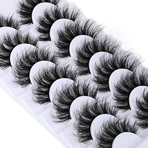 Fluffy Lashes Faux Mink False Eyelashes Dramatic 18mm Lashes Pack 7 Pairs Wispy Volume Cat Eye Lashes Pack by Eefofnn