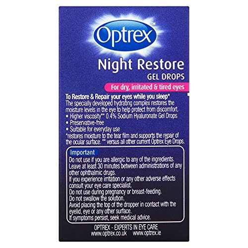 Optrex Night Restore Gel Drops, For Dry, Irritated & Tired Eyes, Lasting Protection From Discomfort, 10ml each, Preservative Free, Restores Eye M