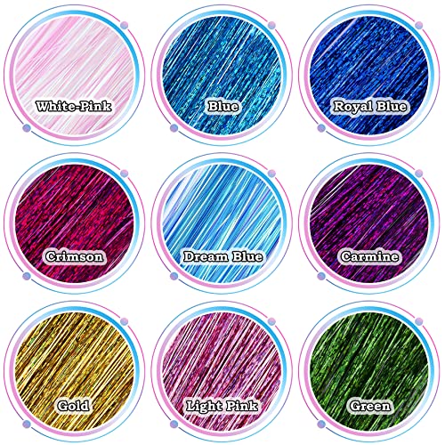 FEQO Hair Tinsel Kit with 3600 Strands Hair Tinsel 48 Inches 18 Colours Heat Resistant Sparkle Shiny Tinsel Hair Extensions Micro Beads Pulling L
