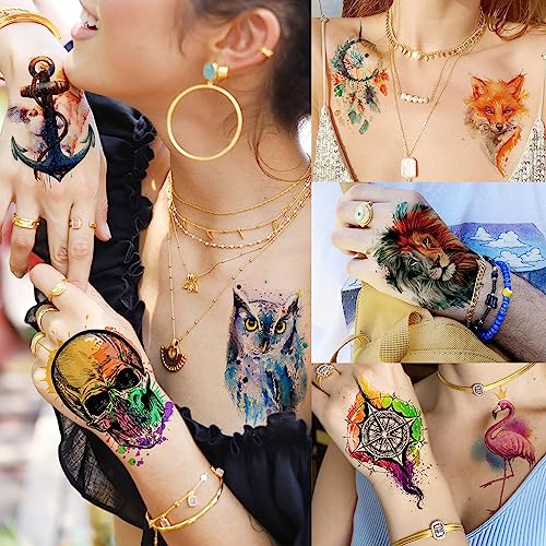 LAROI 55 Sheets Watercolor Temporary Tattoos For Women Men Arm Adults Kids, Waterproof Realistic Temp Water Transfer Tattoo Stickers, Animals Tig