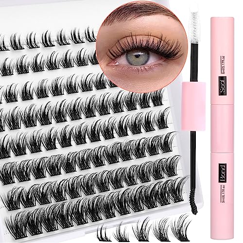 DIY Lash Extension Kit 200pcs Lash Clusters with Bond and Seal Individual Lashes Kit Cluster Lashes Wispy C D Curl False Eyelash Clusters by Ruai