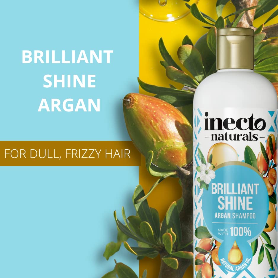 Inecto Natural Argan Shine Shampoo 500ml, Rich & Nourishing Pure Argan Oil for Beautiful Healthy Shine, for Dull Damaged Hair