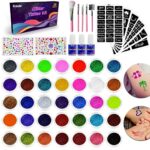 Roizefar Glitter Tattoos for Kids - 35 Colours Glitter Tattoos with 144 Templates, Non-toxic Temporary Glitter Tattoos Kit, Flash Body Make-up fo
