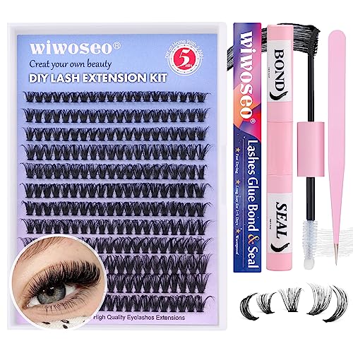 DIY Lash Extension Kit Cluster Lashes 240pcs Lash Cluster Individual Eyelash Extension Kit Natural D Curl Cluster Lash with Lash Bond and Seal, A