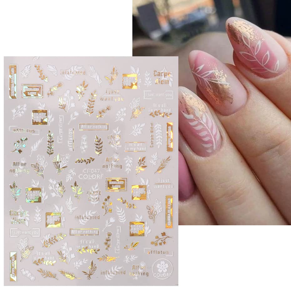 9 Sheets Spring Leaves Nail Art Stickers Decals Self-Adhesive Abstract Face Wings Eye Geometry Flowers Floral Patterns DIY Summer Design Nail Art
