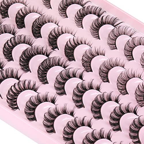 Ruairie False Eyelashes Natural Look Russian Strip Lashes D Curl Fluffy Wispy Faux Mink Lashes 20 Pairs 4 Styles Volume Curly Fake Eyelashes Pack