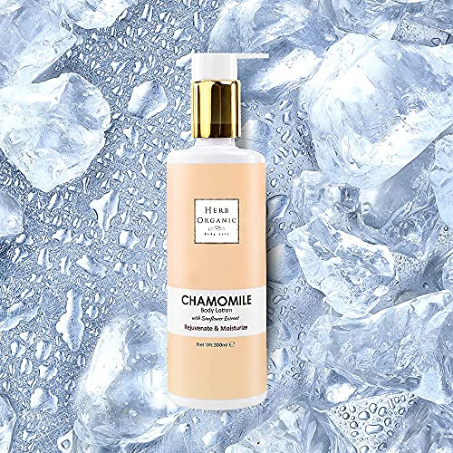 HerbOrganic Chamomile Body Lotion - 300ml - For Acne and Dry Skin - Rejuvenate and Mosturizes Skin - Sunflower Extract - Suitable to Sensitive Sk