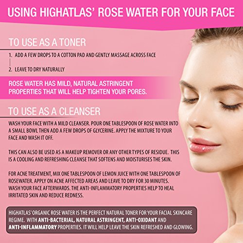 Pure Organic Rose Water by HighAtlas | Facial Toner Spray | 100% Moroccan Rosa Damascena Water | Alcohol-Free | Makeup Remover | Face Toner, Nour