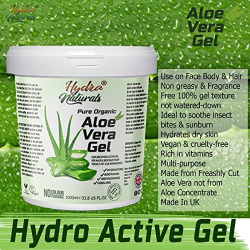 Hydra Naturals Aloe Vera Gel for Hair, Skin, Face, Dry Skin and Multipurpose Made From Freshly Cut Aloe Vera All-Over Head to Toe 1000ml Large XX