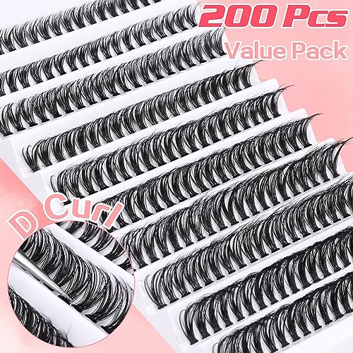 DIY Lash Extension Kit 200pcs Lash Clusters with Bond and Seal Individual Lashes Kit Cluster Lashes Wispy C D Curl False Eyelash Clusters by Ruai