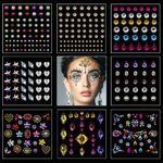 Face Gems-Face Jewels, 8 Sheets Eye Body Face Gems Jewels Rhinestones Stickers, Self-Adhesive Gems for Crafts, Stick on Gems for Body Art Eye Nai