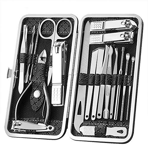 Queta Manicure Set 19 PCS Professional Nail Clippers Kit Pedicure Care Tools-Stainless Steel Grooming Tools With PU Leather Case for Travel & Hom