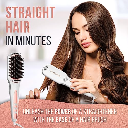 Ionic Hair Straightener Brush for Women, Fast Heating Ceramic & Anti-Scald Design, 80-230°C Adjustable Temperature - Hot Straightening Brush for