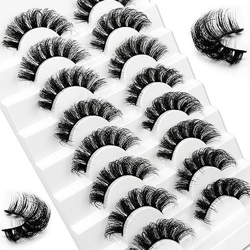 KOKAY False Eyelashes Russian Strip Lashes Faux Mink Lashes 8 Pairs DD Curl, Reusable Fluffy 3D Fake Eyelashes Thick Soft Waterproof for Gift (K0