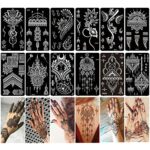 XMASIR 12 Sheets Tattoo Stencils Kit Black Temporary Tattoo Reusable Indian Arabian Tattoo Stickers Stencils