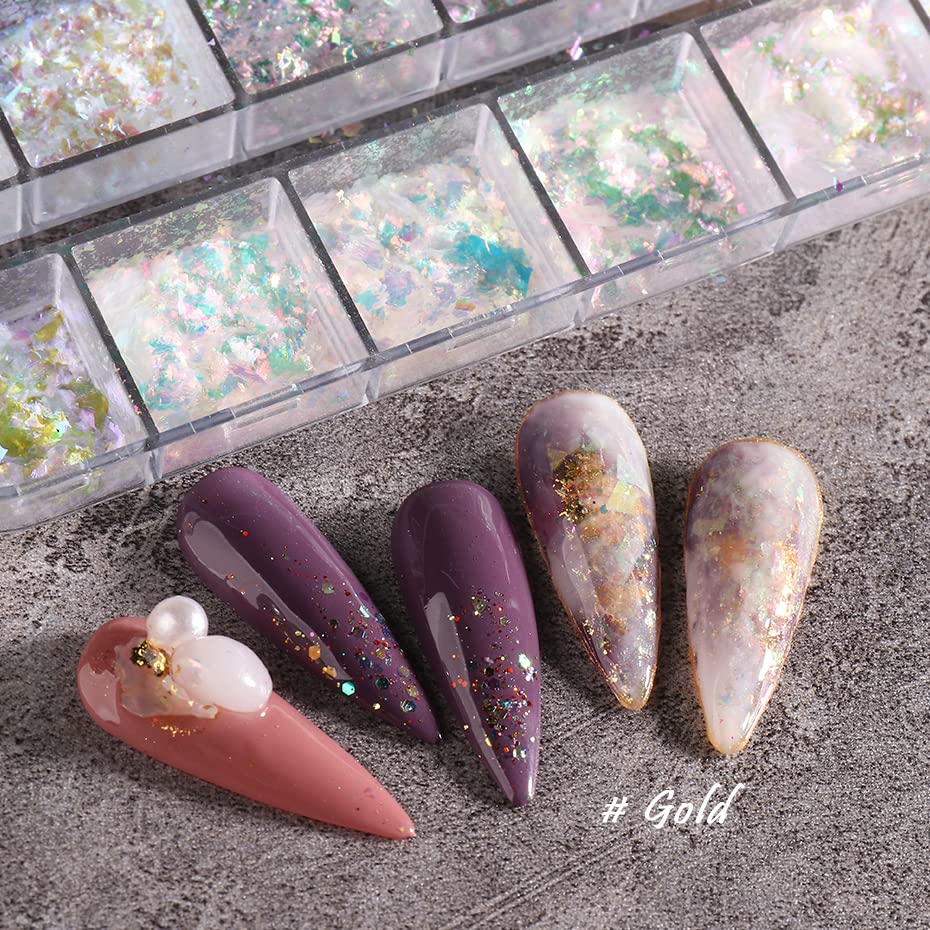 Holographic Nail Art Glitter Iridescent Flakes Nail Foil 12 Grids Mermaid Bright Colorful Star Gradient Ice Slag Nail Sequins Paillettes Summer N
