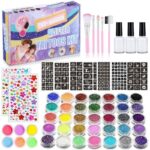 Glitter Tattoos for Kids, Girls Temporary Glitter Tattoo Kit, 41 Colours Glitter 215 Rhinestones 204 Stencils 3 Glue 5 Brushes Waterproof Tattoos