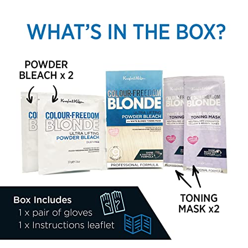 Colour Freedom Blonde Ultra high lift Hair Bleach powder and White Blonde Neutralising Toner pack. Up to 9 levels of lift, By Knight & Wilson
