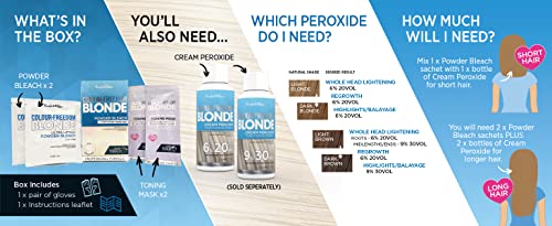 Colour Freedom Blonde Ultra high lift Hair Bleach powder and White Blonde Neutralising Toner pack. Up to 9 levels of lift, By Knight & Wilson
