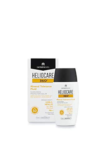 Heliocare 360 Mineral Tolerance Fluid SPF50 50ml / Mineral Sunscreen For Face/Daily UVA UVB Visible Light and infrared-A Hypoallergenic Sun Prote