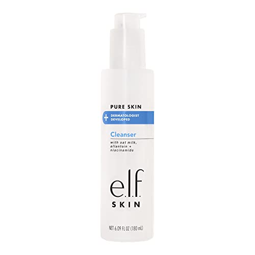 e.l.f. Pure Skin Cleanser, Non-Foaming Creamy & Gentle Daily Face Wash, Removes Dirt, Oil & Impurities Without Irritation, 6 Oz, Clear