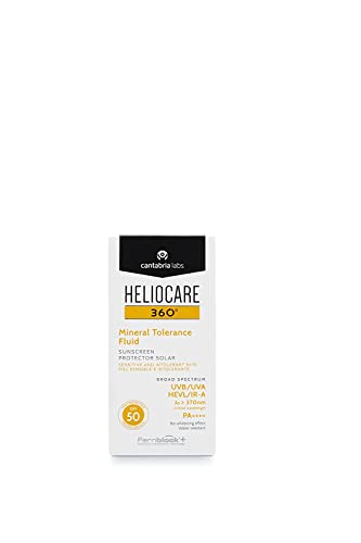 Heliocare 360 Mineral Tolerance Fluid SPF50 50ml / Mineral Sunscreen For Face/Daily UVA UVB Visible Light and infrared-A Hypoallergenic Sun Prote