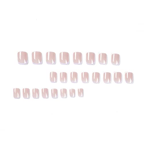 Daterkey 24pcs French Short Square Fake Nails Pearl Gradient Nude Pink False Nails for Women and Girls (B)
