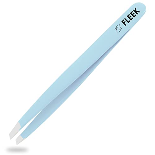 Fleek Eyebrow Tweezers Professional Best Stainless Steel Precision Tweezers Slanted Tweezers for Facial Hair Women & Men (Sky Blue)
