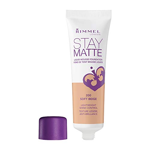 Rimmel London Stay Matte Liquid Mousse Foundation, Good Coverage and Oil-Free Formula, Soft Beige, 30 ml