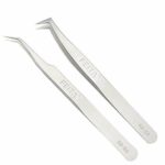 Precision Eyelash Extension Tweezers Set - FEITA Professional Slant & Angled Curved Pointed Volume Tweezers for 3D 4D 6D Lashes Extension - Silve