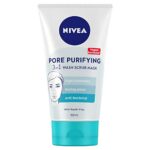NIVEA 3-in-1 Wash Scrub Mask (150ml), All in One Face Scrub, Face Wash and Face Mask With Natural Magnolia Extract & White Clay, Unclog Pores, Pr