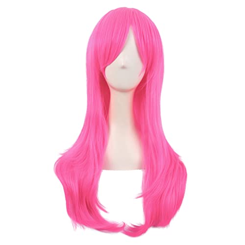 MapofBeauty 28" 70cm Long Curly Hair Ends Costume Cosplay Wig (Pink)