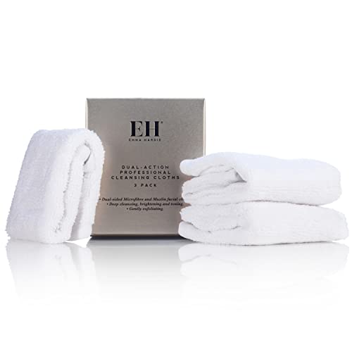 Emma Hardie Dual Action Microfibre & Muslin Cleansing Cloths (3 pack) - Deeply Cleanses, Brightens & Tones. Eases Congestion. Gently Exfoliates &