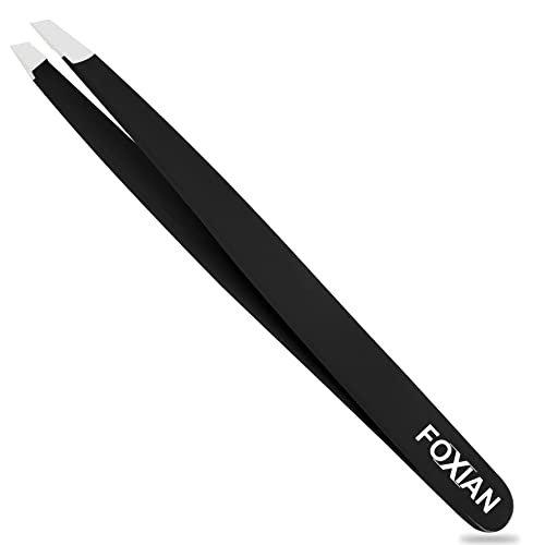 Foxian Tweezers for Facial Hair Women Stainless Steel Eyebrow Tweezers Slanted Tip for Accurate & Precise Grooming of Eyebrows Professional Tweez