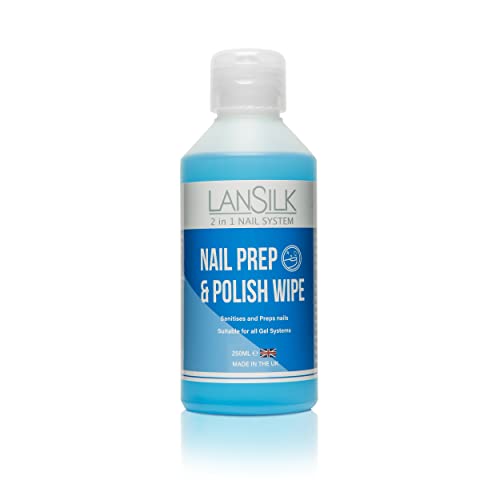 Lansilk Nail Prep & Gel Nail Polish Wipe Residue Cleanser Remover 250ml – UV LED Manicure Gel Polish Base Wipe – Sanitises Nail Plate & Removes T