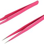 Geviro 2 Pieces Nail Art Tweezers Straight and Curved Tip Tweezers False Eyelash Rhinestone Picker Pointed Tweezers Makeup Tools