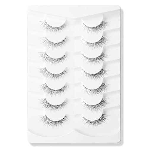 Gmagictobo Lashes Natural Short False Eyelashes Wispy Lashes Pack Light Volume Clear Band Soft Fake Eye lashes 7 Pairs Multipack