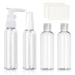 4-Pack 100ML Clear Travel Bottle Set, Spray Bottles,Refillable Liquid Containers for Lotion, Body Wash, Shampoo with 2 Pcs Labels