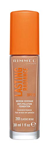 Rimmel Lasting Radiance Medium Coverage Anti Pollution Foundation, SPF 25, 201 Classic Beige (Rimmel Wake Me Up Foundation Upgrade)