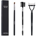Eyebrow and Eyelash Makeup Tools by Impora London - Shape, Groom, Define - Angled Liner Brush, Spoolie, for Lash and Brows