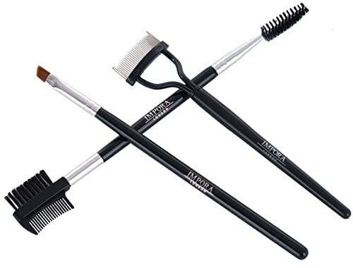 Eyebrow and Eyelash Makeup Tools by Impora London - Shape, Groom, Define - Angled Liner Brush, Spoolie, for Lash and Brows