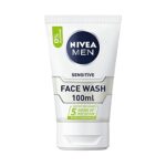 NIVEA MEN Sensitive Face Wash with Zero Percent Alcohol Pack of 6 (6 x 100 ml), Men's Face Wash with Vitamin E, Especially for Sensitive Skin, Me