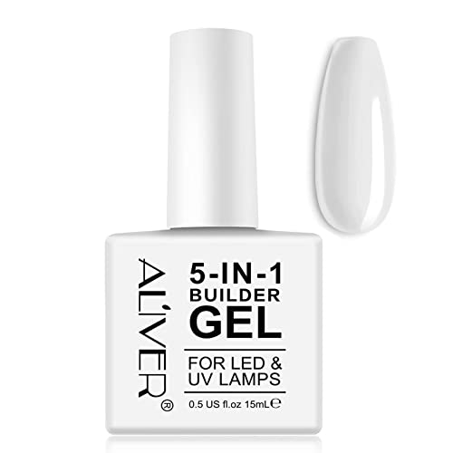 HUALIJIA 5 in 1 Nail Builder Gel, Builder Gel and Base Gel Strengthener Gel Clear Builder Gel Color in a Bottle 15ml Hard Gel Builder Extension N