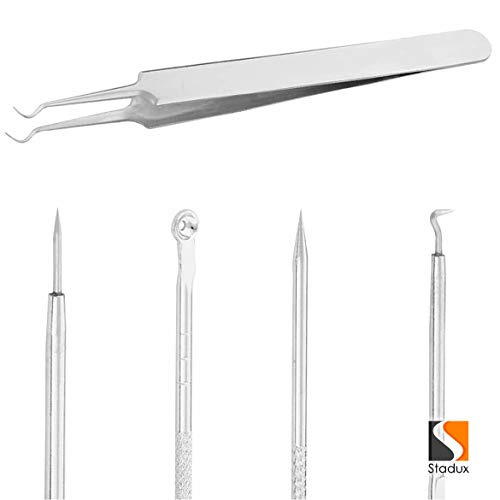 Stadux Professional Blackhead Remover, Comedone Extractor Tweezers Pimple Spot Popper Removal Tool,5PCS