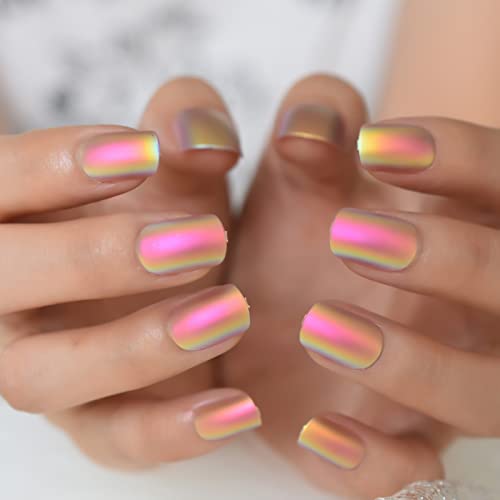 Ayyla 24 pieces Rainbow Colourful Bellarina Omber Colorful False Nails Long Acrylic Full Cover Fake Nails Tips Stick On Nails for Girls Women (sh