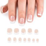 24 pcs Short French False Nails White French Press on Nails Fake Nails with Double-Side Nail Sticker Adhesive Full Cover Stick on Nails for Women