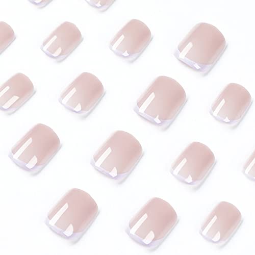 Daterkey 24pcs French Short Square Fake Nails Pearl Gradient Nude Pink False Nails for Women and Girls (B)