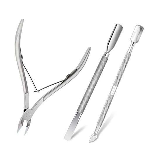 Cuticle Pusher Tool Kit, 2 Pack Stainless Steel Nail Cuticle Cleaner Tool Dual Head UV Gel Nail Polish Remover Tool Nail Art Cuticle Trimmer for