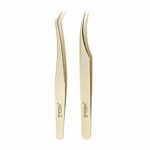 2 Pcs Eyelash Extension Tweezers Professional Golden Precision Lash Extension Tweezers Individual Eyelash Tweezers Set for Extensions 3D 5D 6D Vo